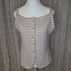 Vest Cream Beige Striped Button-Front Tank Top Boho